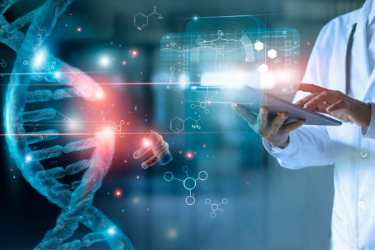 abstract-luminous-dna-molecule-doctor-using-tablet-and-check-with-analysis-chromosome-dna 540x360